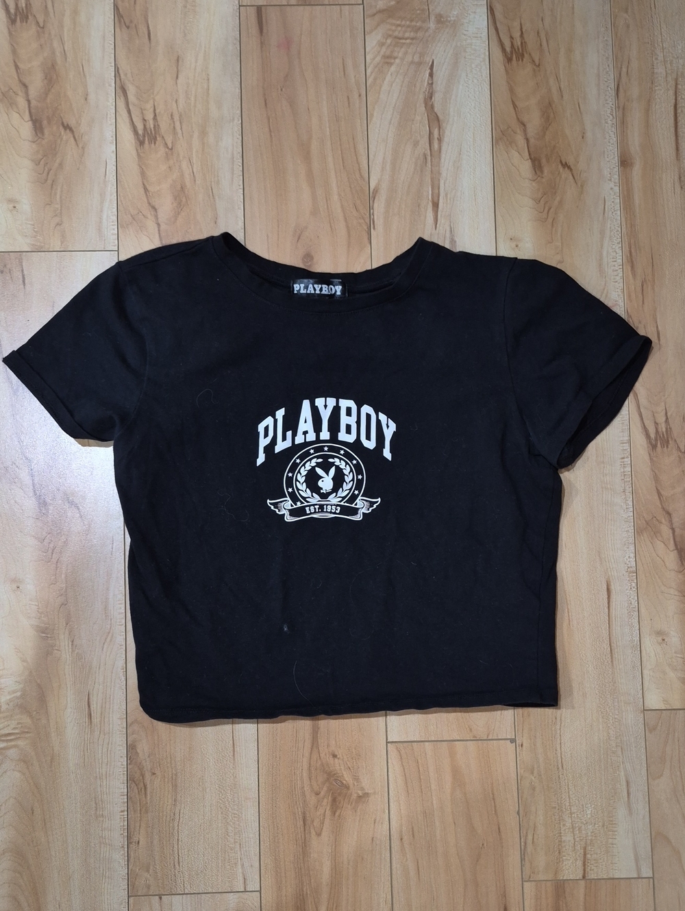 Playboy Women's Size Large Black Logo Crop Tee